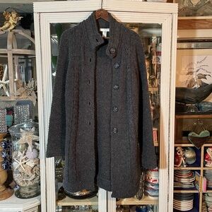 KENAR Gray soft Alpaca Wool Blend button high neck Cardigan long Sweater Large